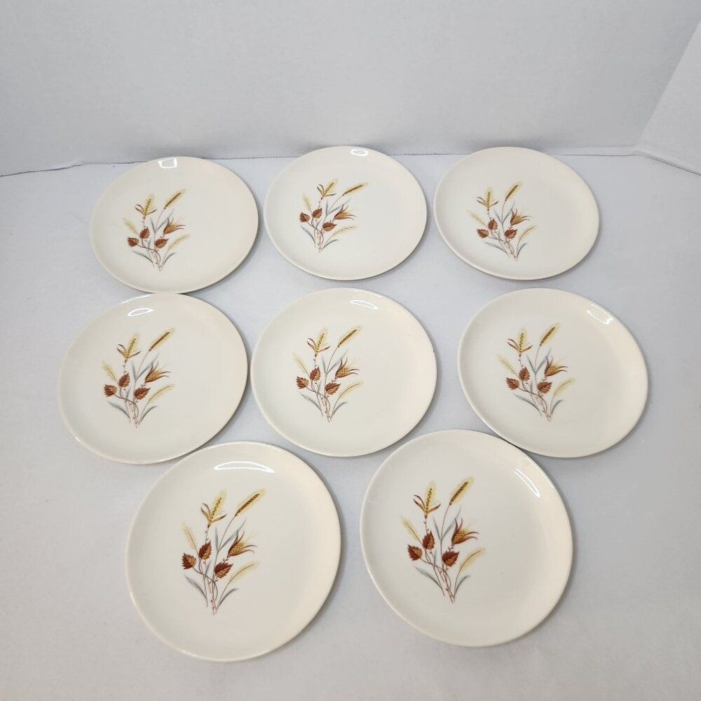 8 Vintage 6.5" Taylor Smith & Taylor Wheat Pattern Ceramic Bread/Dessert Plates